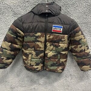 Levi Jacket Chenille Puffer‎ Kids SM 8-10 Camo Army Taffeta Water Resistant F/Z